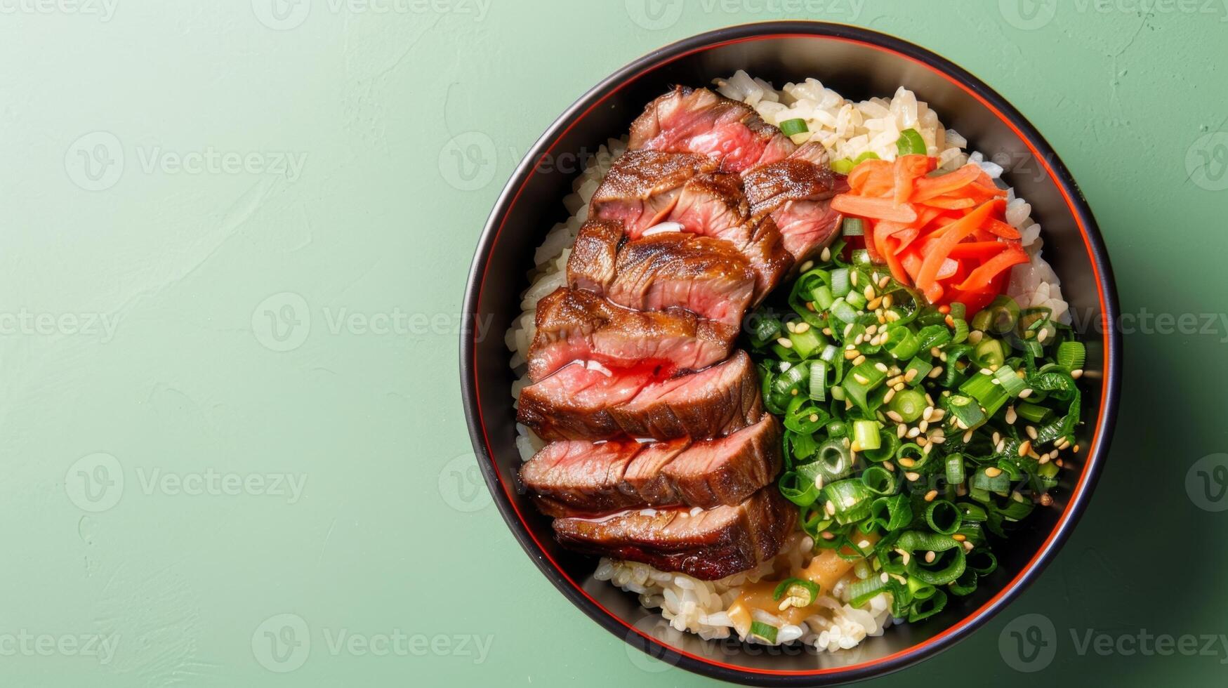 Beef yakiniku traditional Japaness food beef and rice copy space background photo