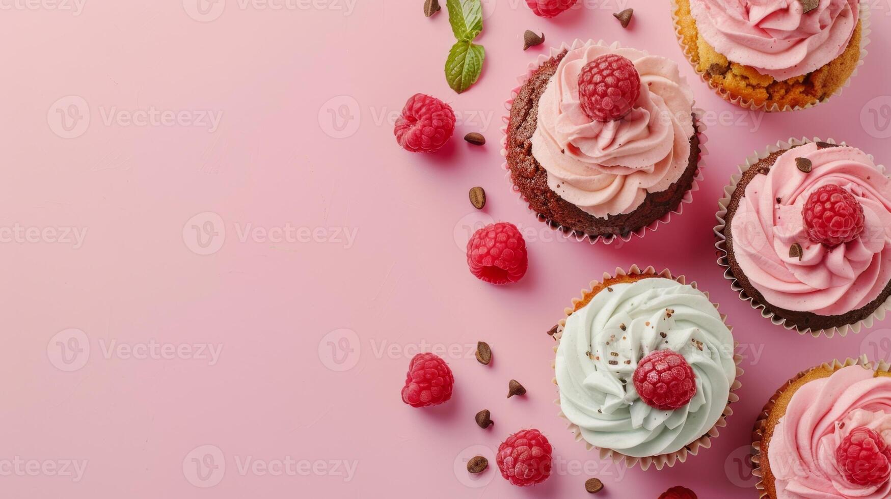 Chocolate muffin cake pastry sweet snack bread for party or tea time copy space photo