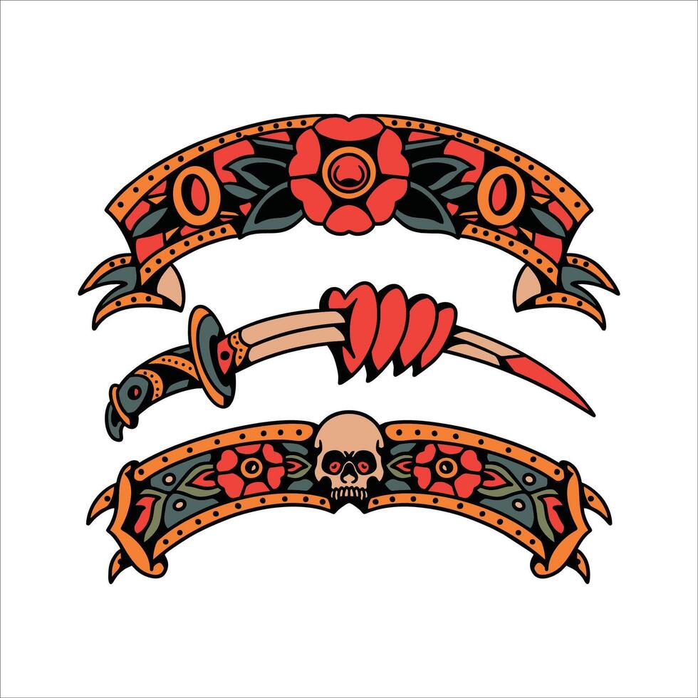 ribbon and sword tattoo design vector