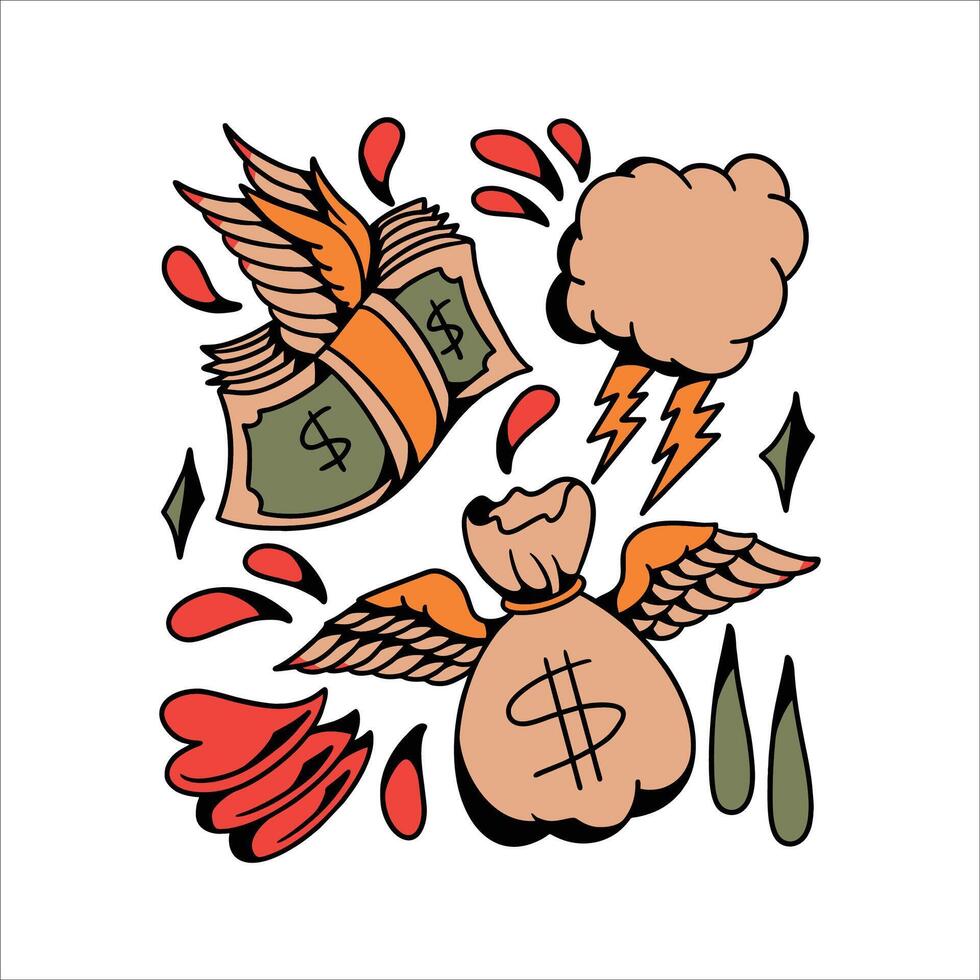 money flash tattoo design vector