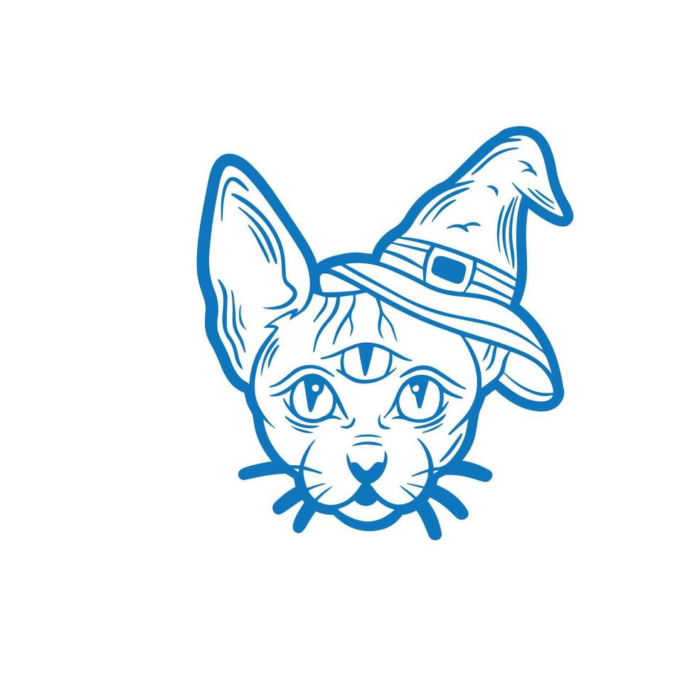 illustration of a cat wearing a witch's hat vector