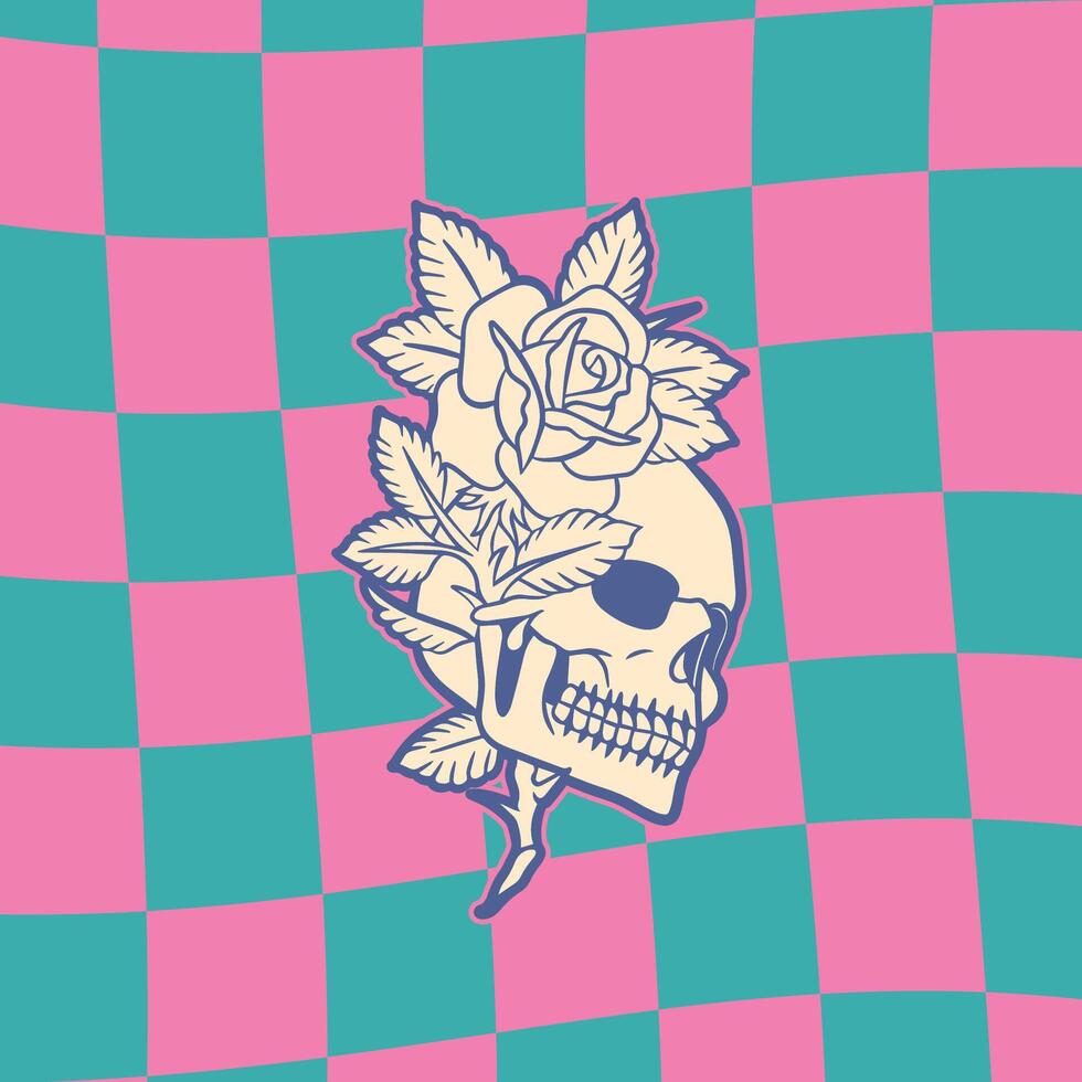 illustration of a skull head with roses vector