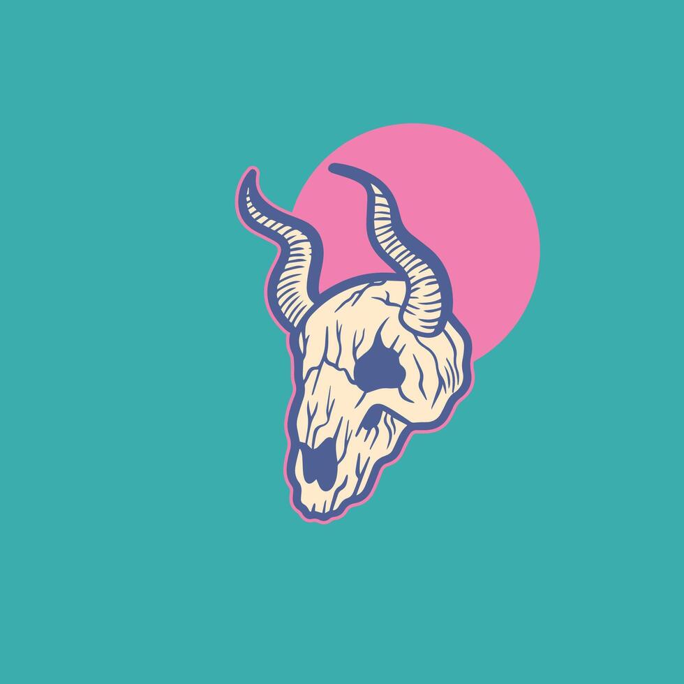 Handdrawn longhorn skull head vintage design vector