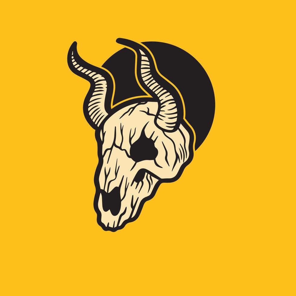 Handdrawn longhorn skull head vintage design vector