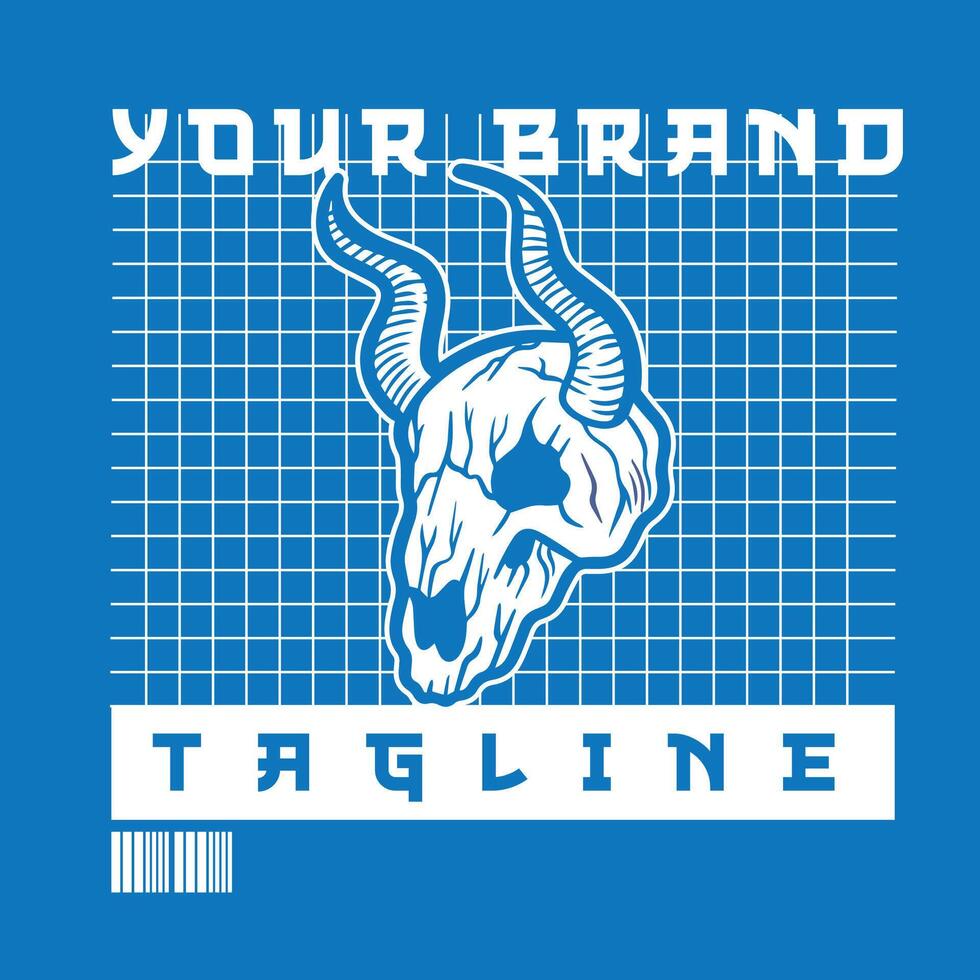 Handdrawn longhorn skull head vintage design vector