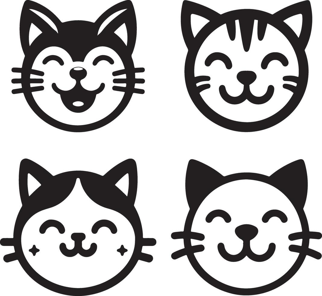 set of cute cat face illustrations vector