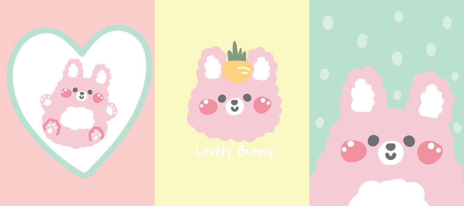 Set of cute rabbit and carrot.Bunny.Easter.Animal rodent cartoon character.Cover notes.Paper notes.Stationary.Image for card,sticker,decoration,baby clothing.Kawaii.Illustration. vector