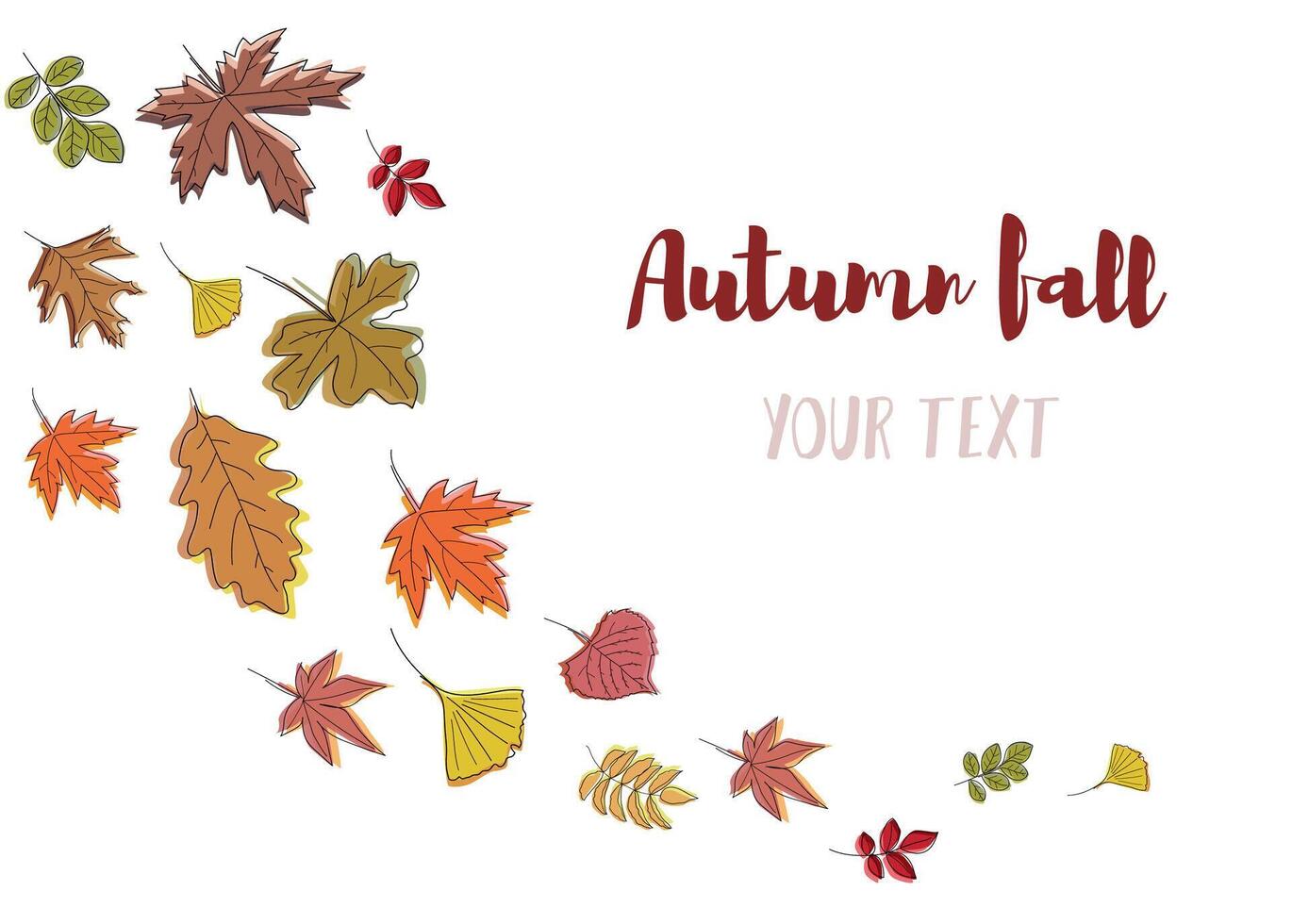 Line Art Drawing Autumn Leafs. Autumn fall script font and leaves isolated on white background illustration vector