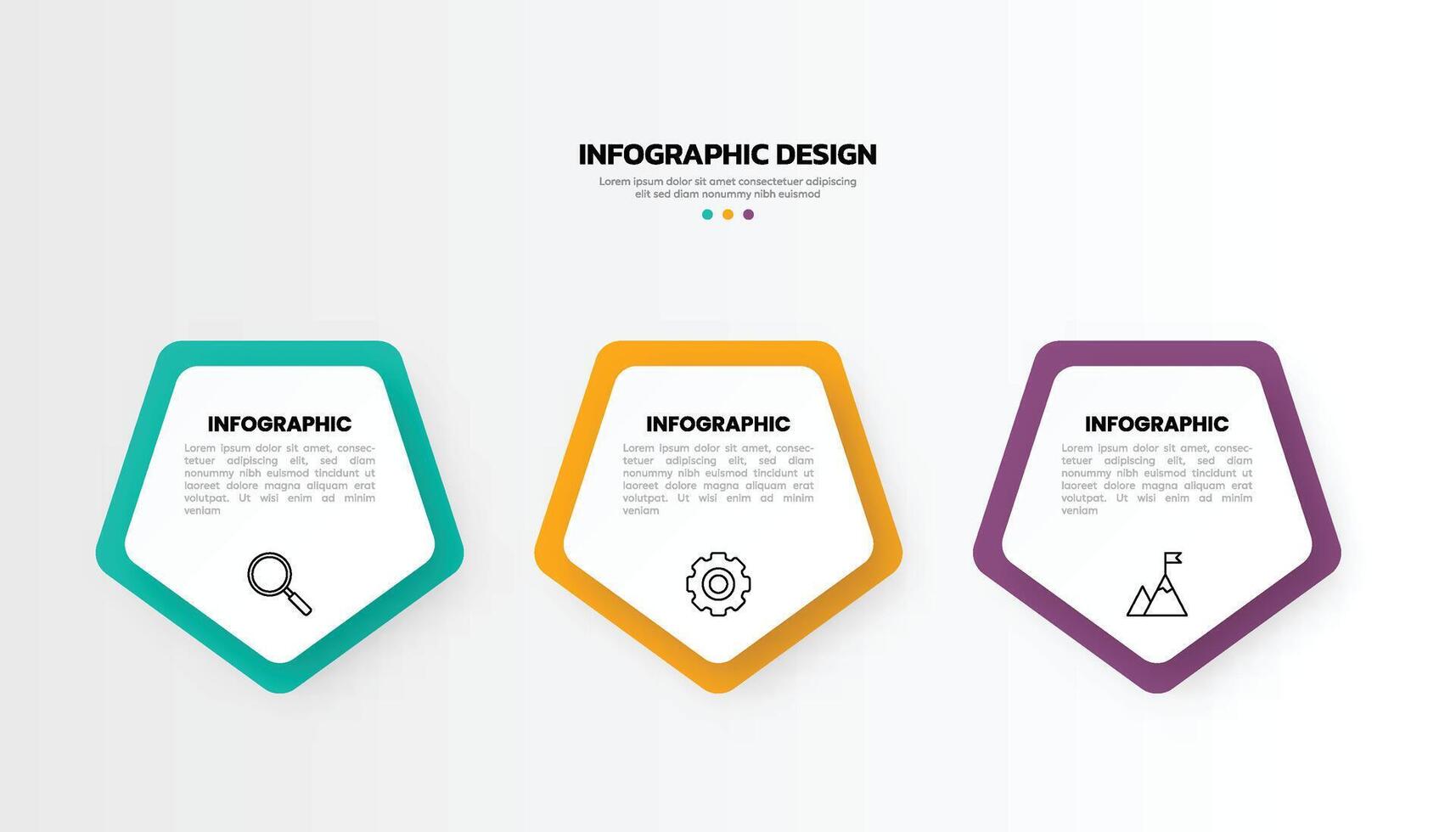 Modern business infographic template with 3 options or steps icons. vector