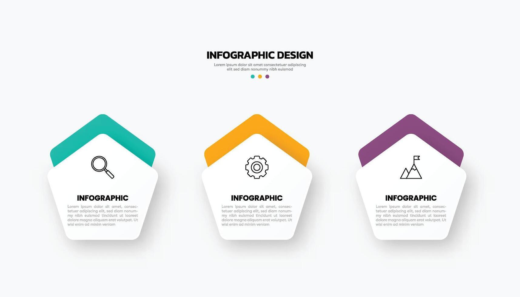 Modern business infographic template with 3 options or steps icons. vector