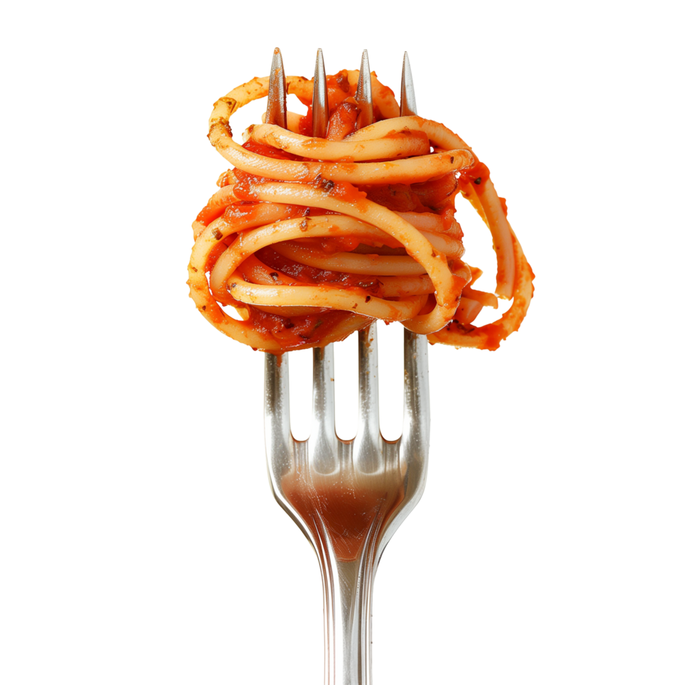 Close-Up of Twirled Spaghetti on Fork with Tomato Sauce png
