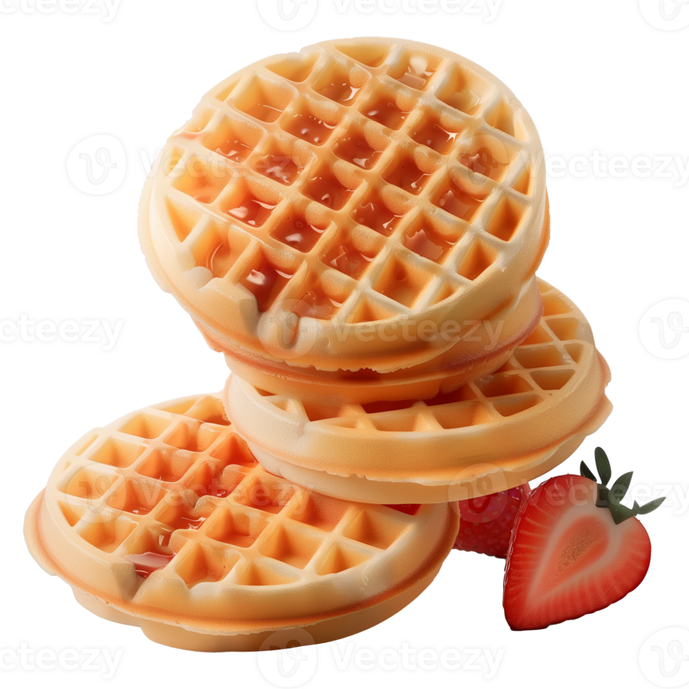 empilhado waffles com xarope e fresco morangos em transparente fundo png