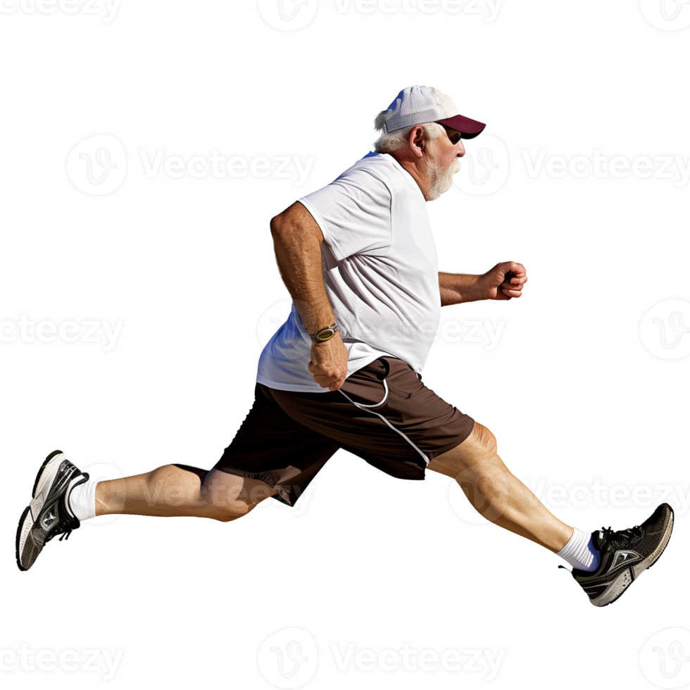 Senior Man Jogging in Comfortable Outfit on Transparent Background png
