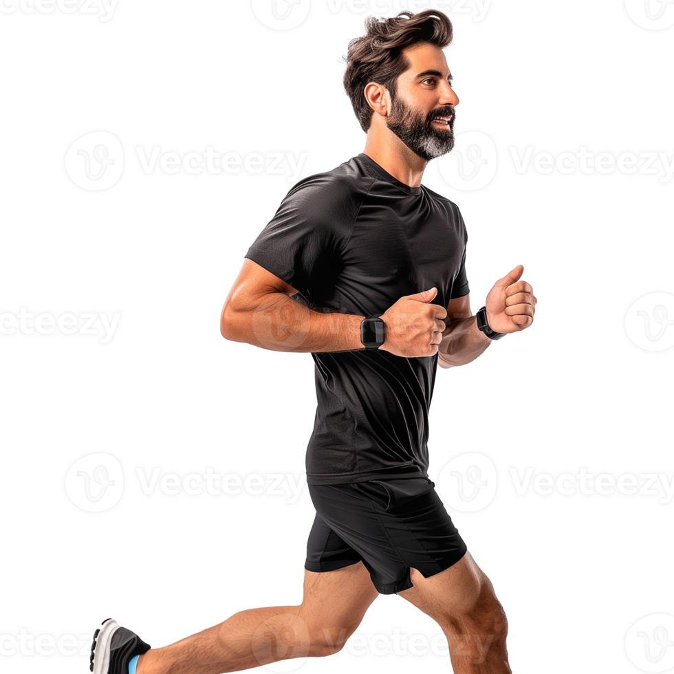 Side View of Man Running with Smartwatch on Transparent Background png