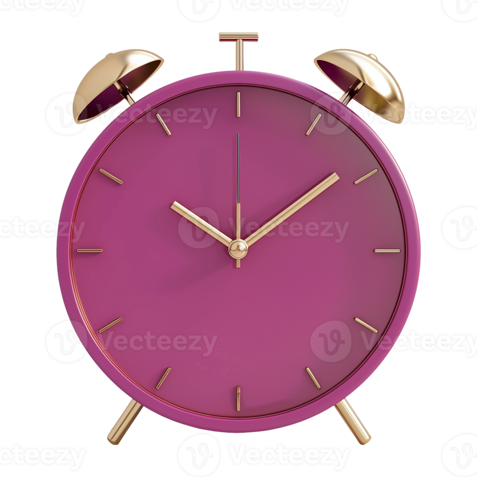 Magenta And Gold Modern Minimalist Alarm Clock On Transparent Background png