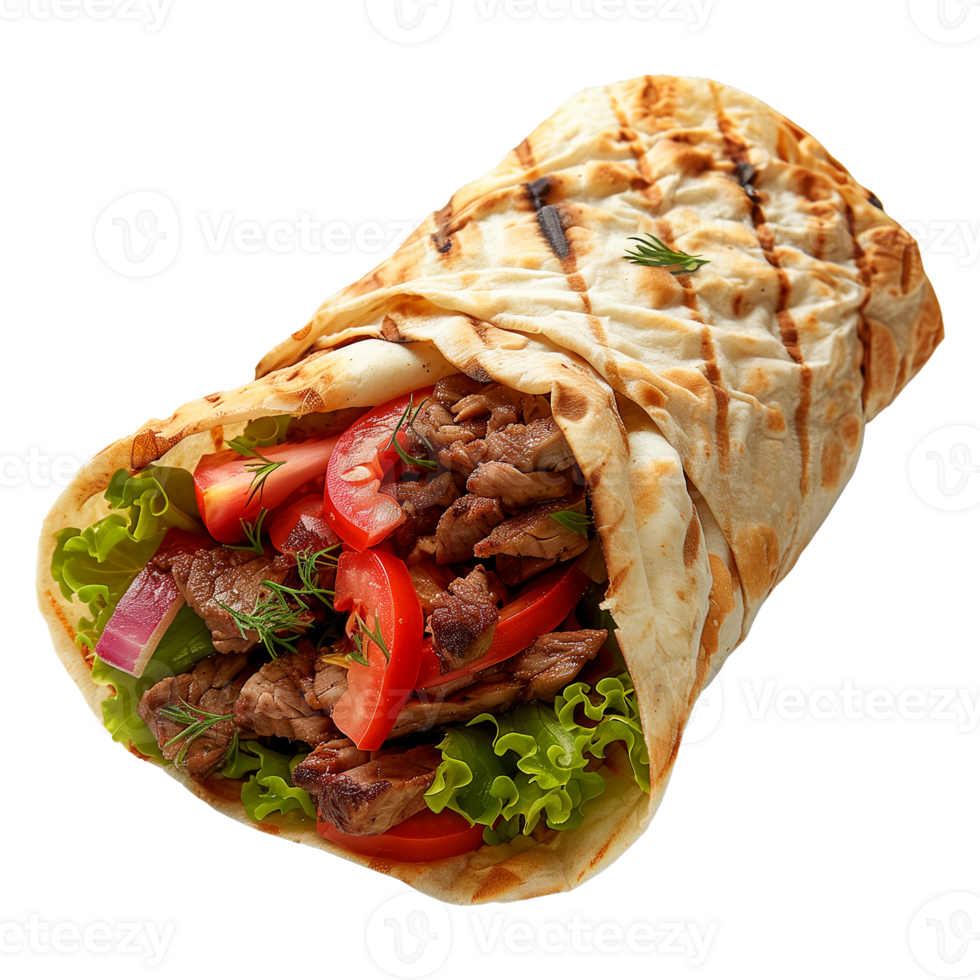 Delicious Doner Kebab Wrap with Fresh Vegetables on Transparent Background png
