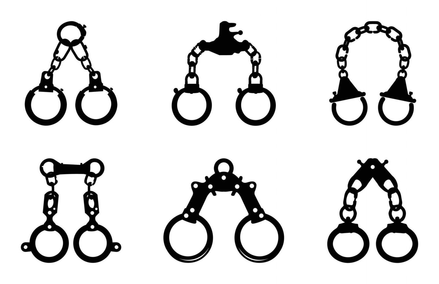 Handcuffs Silhouette Clip art Set, Handcuff black Silhouette Bundle vector