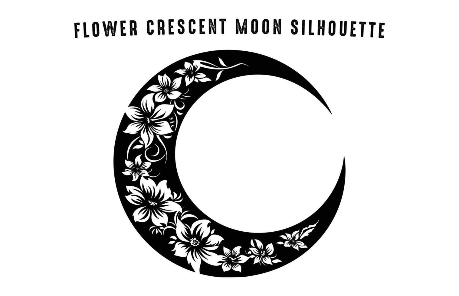 Crescent Moon Flower black Silhouette isolated on a white background vector