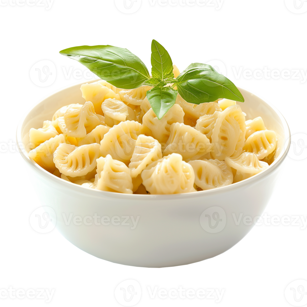 Bowl of Creamy Pasta with Basil on Transparent Background png