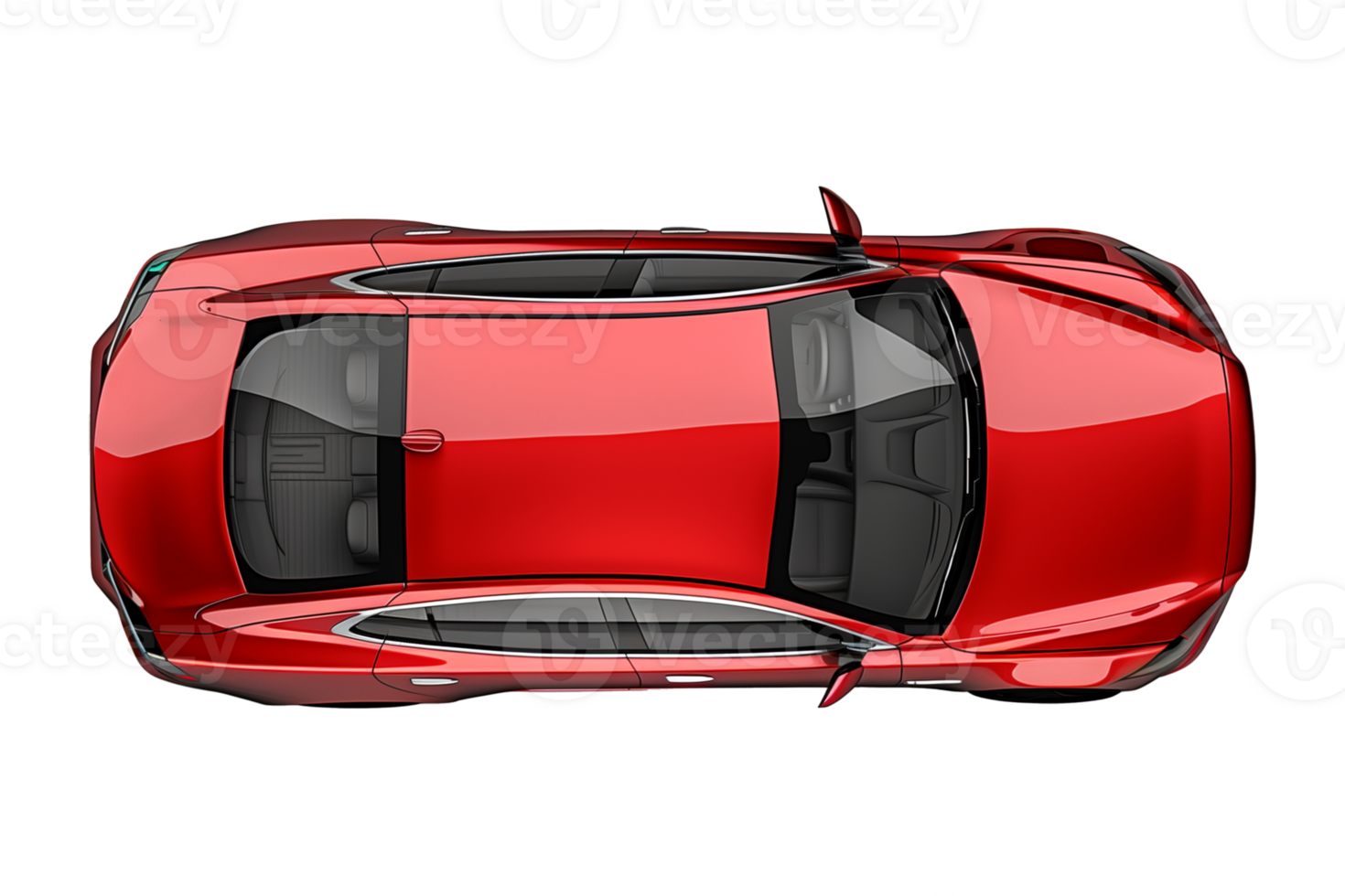Top View of Red Sedan Car with Transparent Background png
