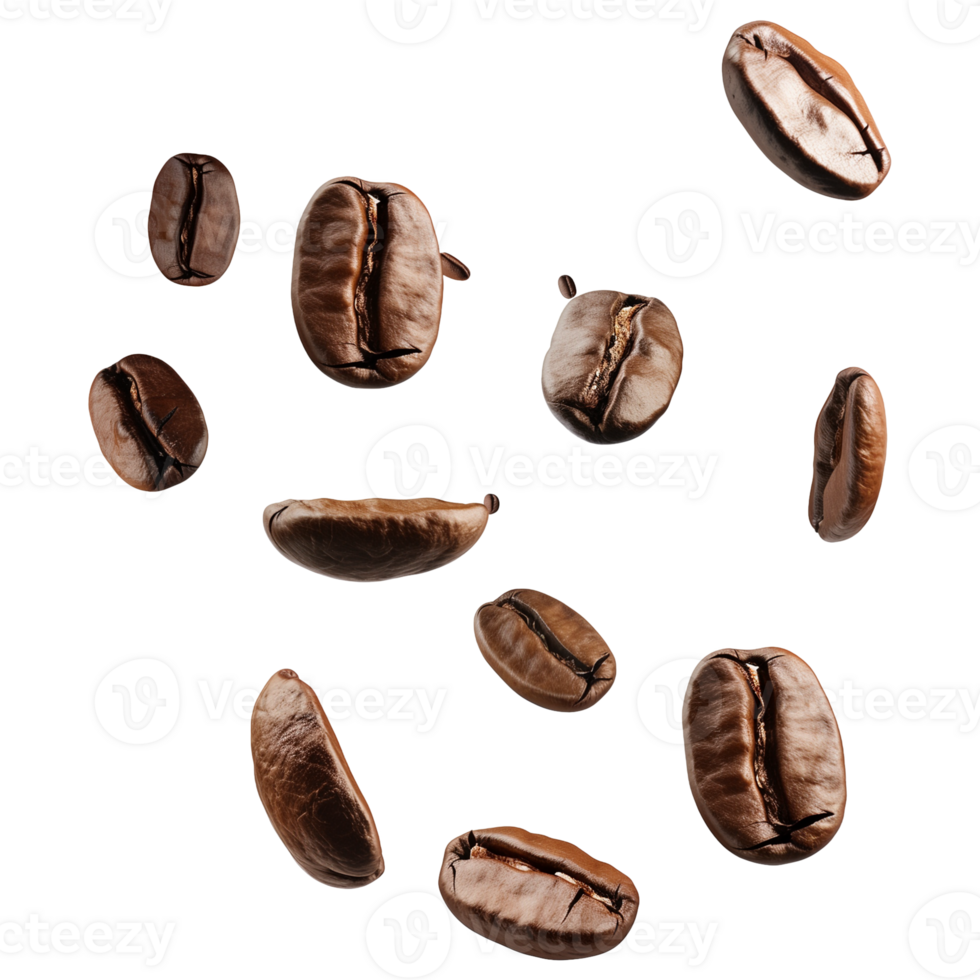 Flying Coffee Beans on Transparent Background with Transparent Effect png
