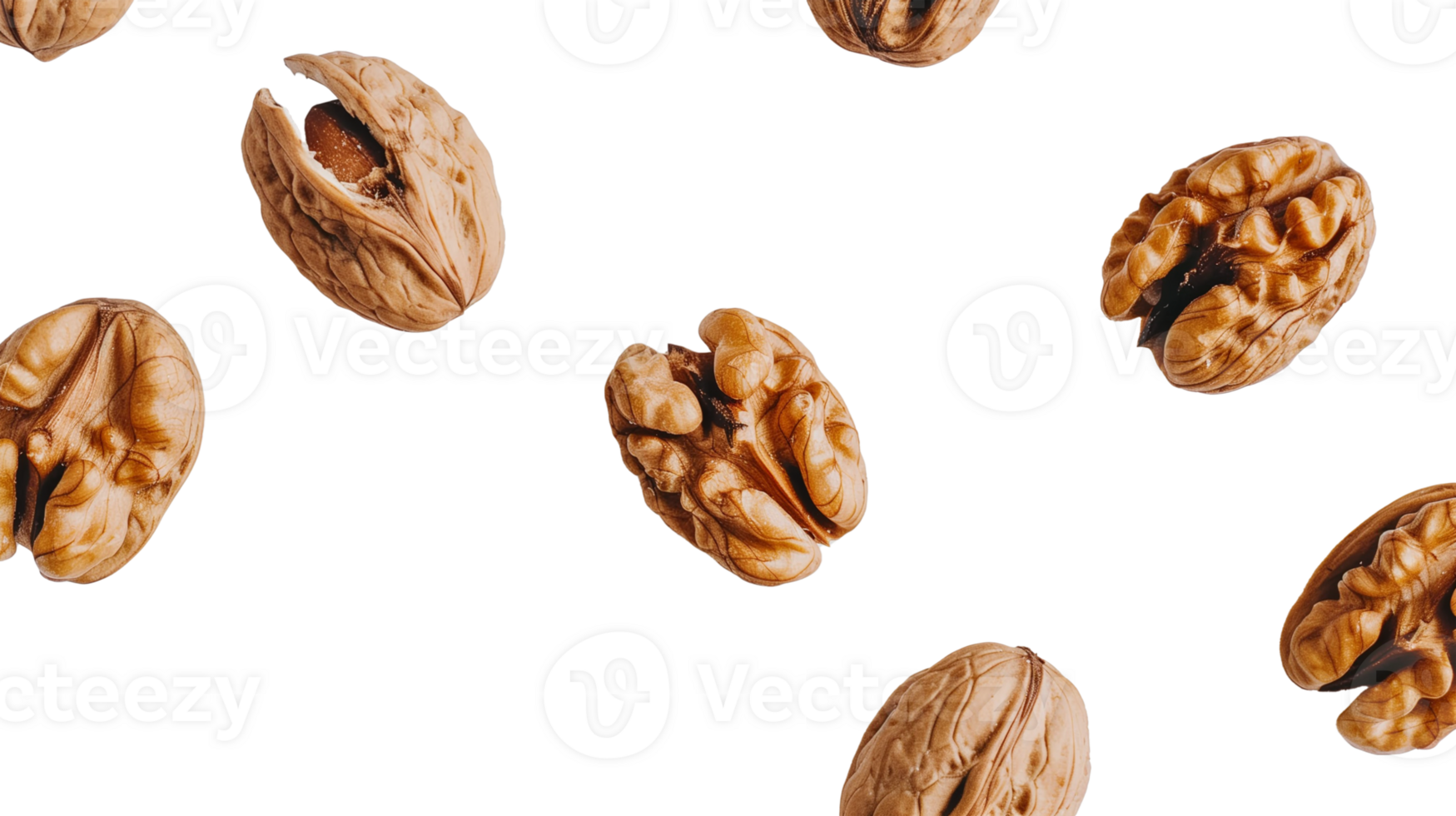 Whole And Cracked Walnuts On Transparent Background png