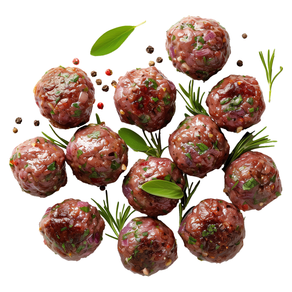 Photorealistic Meatballs Top View with Spices on Transparent Background png