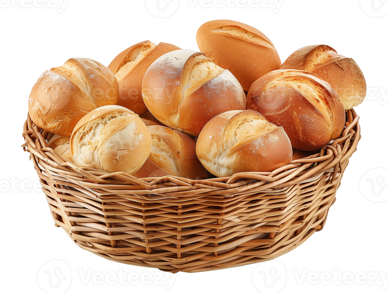 Fresh Assorted Bread Rolls in a Woven Basket png