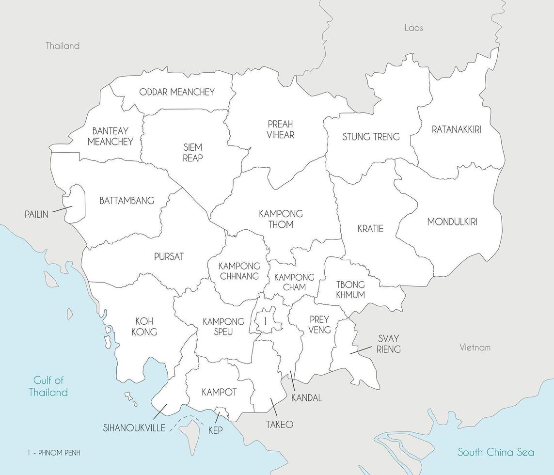 Regional Map Of Cambodia With Provinces And Administrative Divisions Regional Map Of Cambodia With Provinces And Administrative Divisions And Neighbouring Countries And Territories Editable And Clearly Labeled Layers Vector 