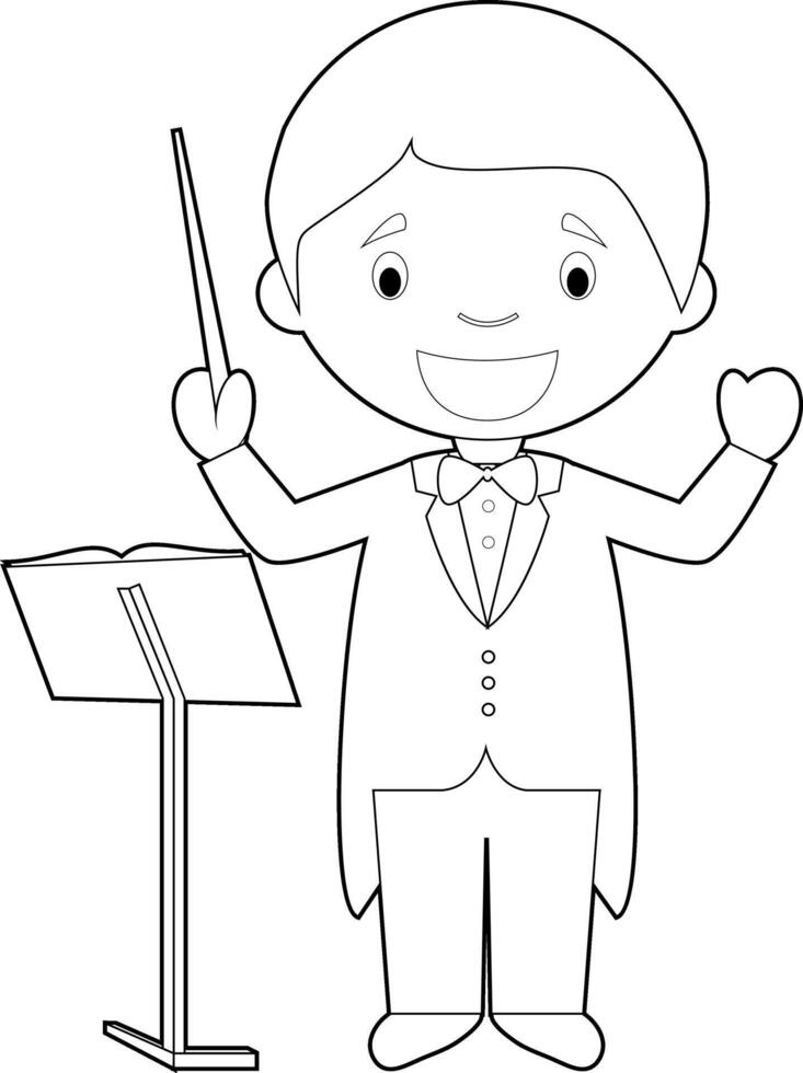 Easy coloring cartoon illustration of an orchestra director. vector