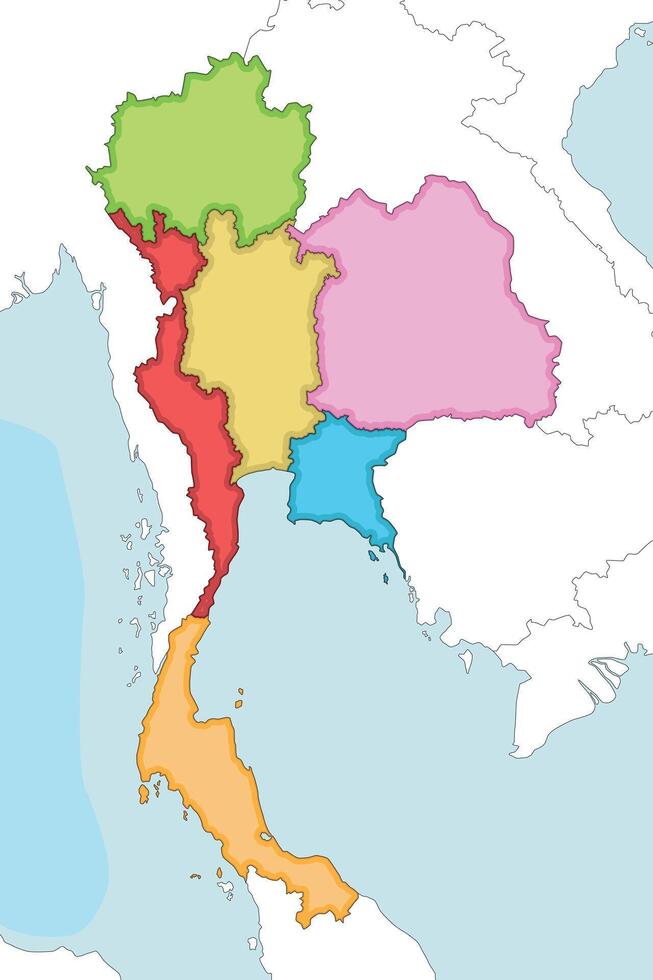 illustrated blank map of Thailand with regions and administrative divisions, and neighbouring countries and territories. Editable and clearly labeled layers. vector
