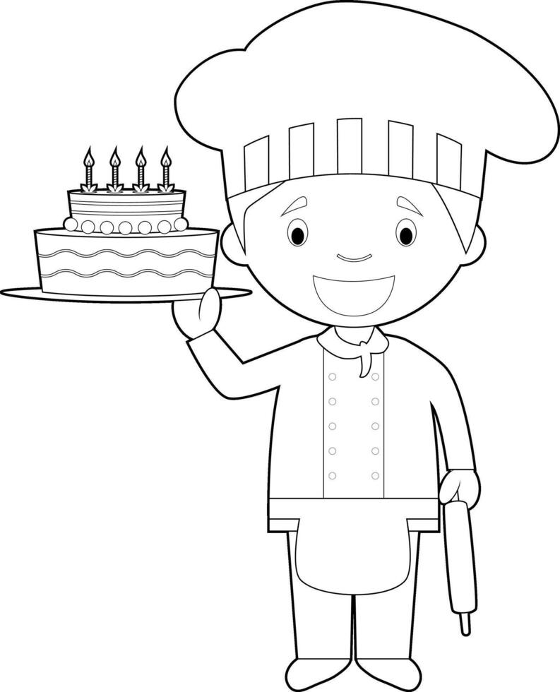 Easy coloring cartoon illustration of a pastry chef. vector