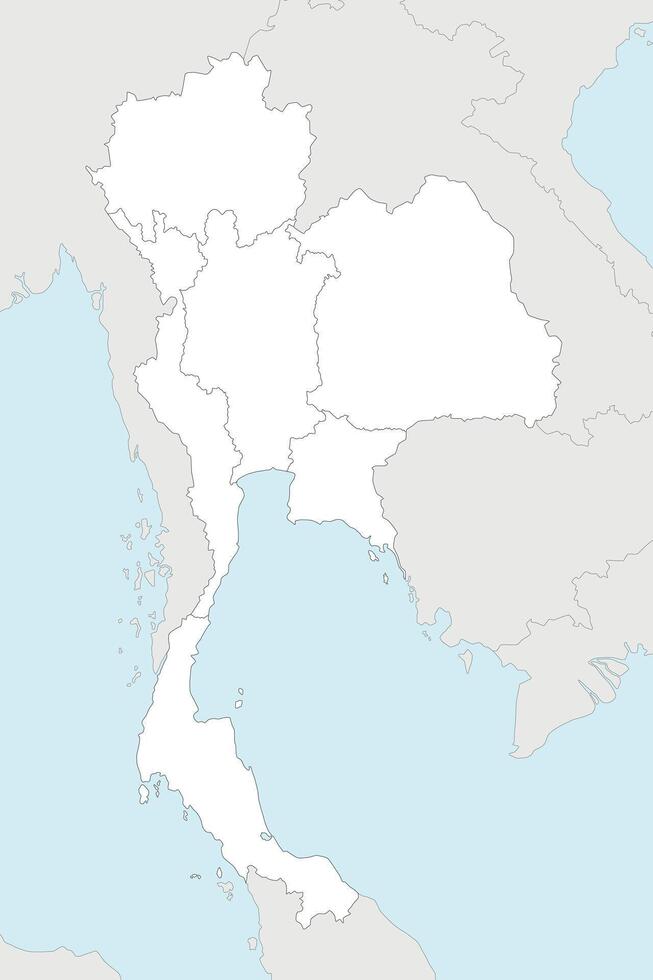 blank map of Thailand with regions and administrative divisions, and neighbouring countries and territories. Editable and clearly labeled layers. vector