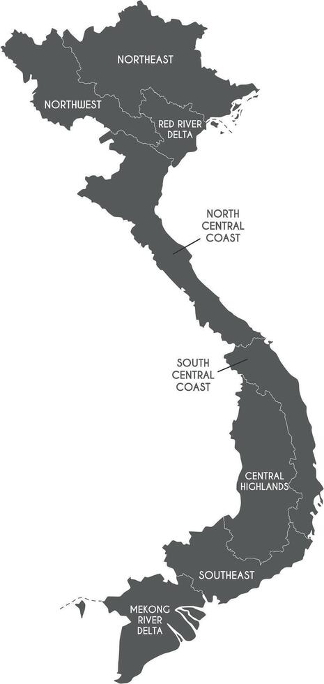 map of Vietnam with regions or territories and administrative divisions. Editable and clearly labeled layers. vector