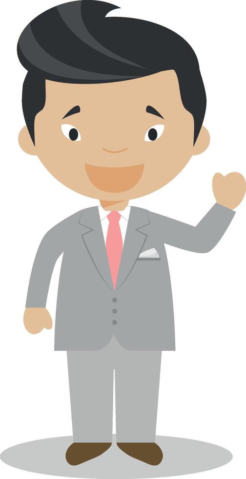 Oriental bridegroom wearing a grey suit in cartoon style Illustration vector