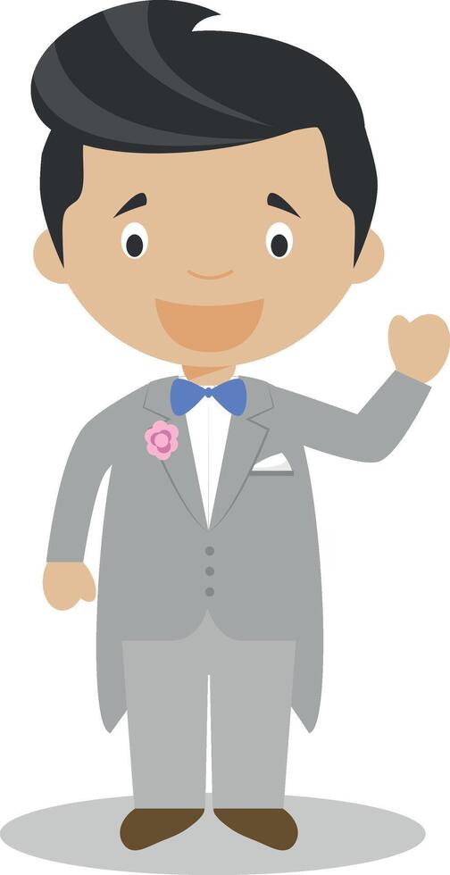 Mestizo bridegroom wearing a grey tuxedo in cartoon style Illustration vector