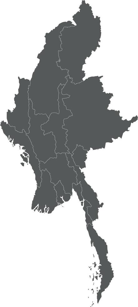 blank map of Myanmar with regions, states and administrative divisions. Editable and clearly labeled layers. vector