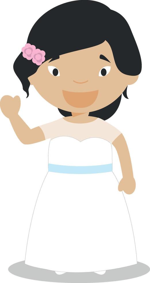 Oriental bride wearing a wedding dress in cartoon style Illustration vector