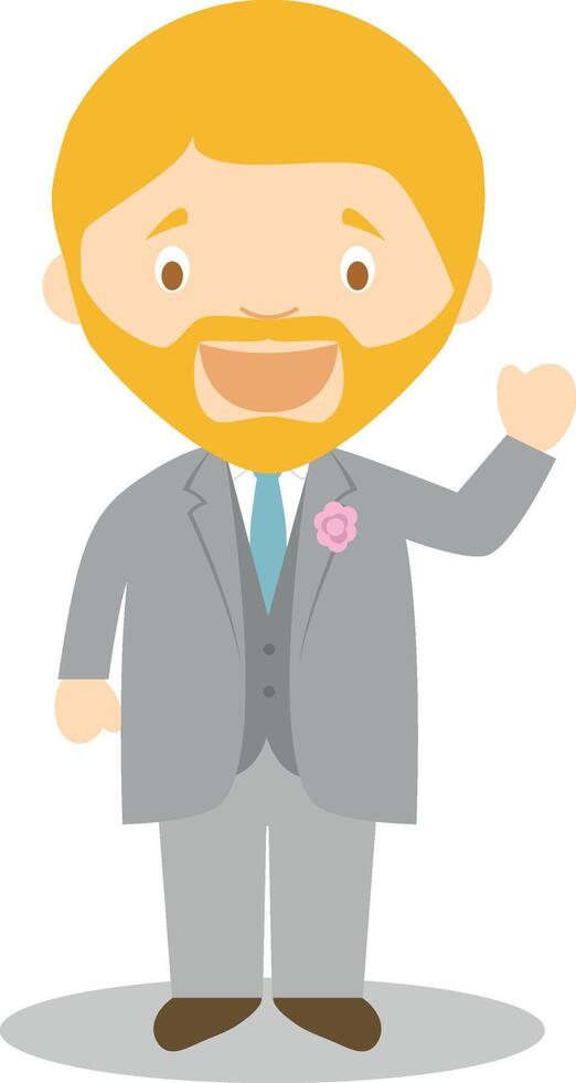 Caucasian bridegroom wearing a grey suit in cartoon style Illustration vector
