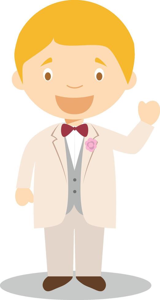 Caucasian bridegroom wearing a cream suit in cartoon style Illustration vector