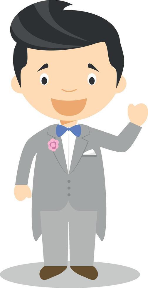 Caucasian bridegroom wearing a grey tuxedo in cartoon style Illustration vector