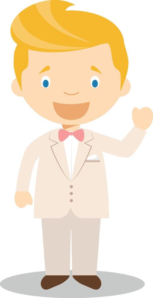 Caucasian bridegroom wearing a cream suit in cartoon style Illustration vector