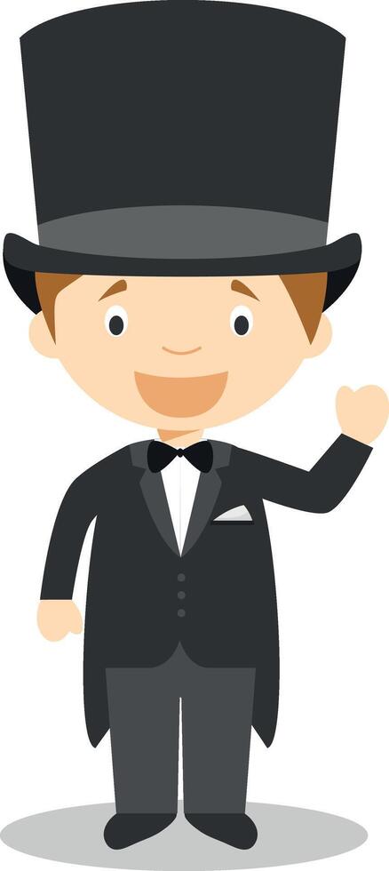 Caucasian bridegroom wearing a black tuxedo in cartoon style Illustration vector
