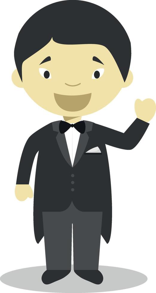 Oriental bridegroom wearing a black tuxedo in cartoon style Illustration vector