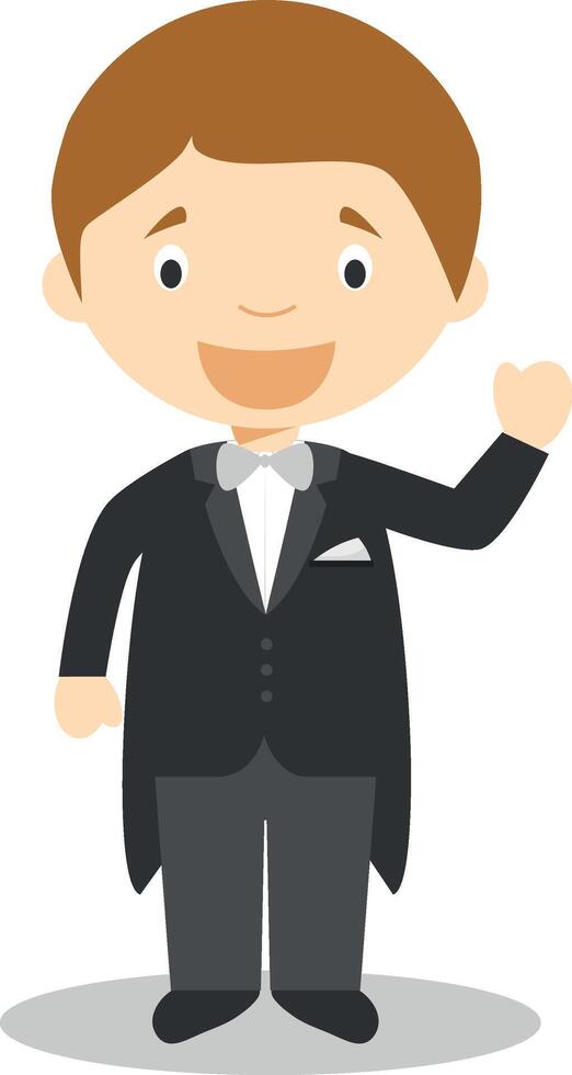 Caucasian bridegroom wearing a black tuxedo in cartoon style Illustration vector