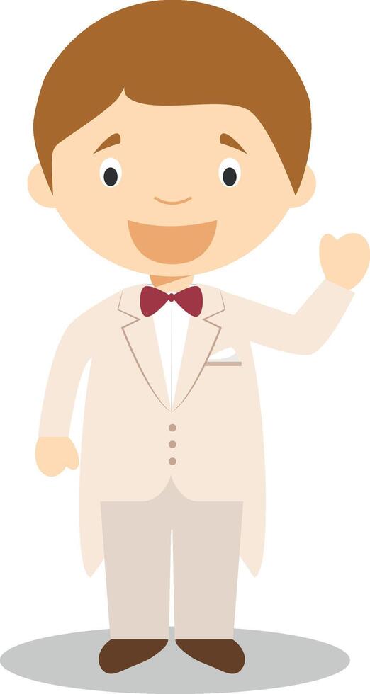 Caucasian bridegroom wearing a cream tuxedo in cartoon style Illustration vector