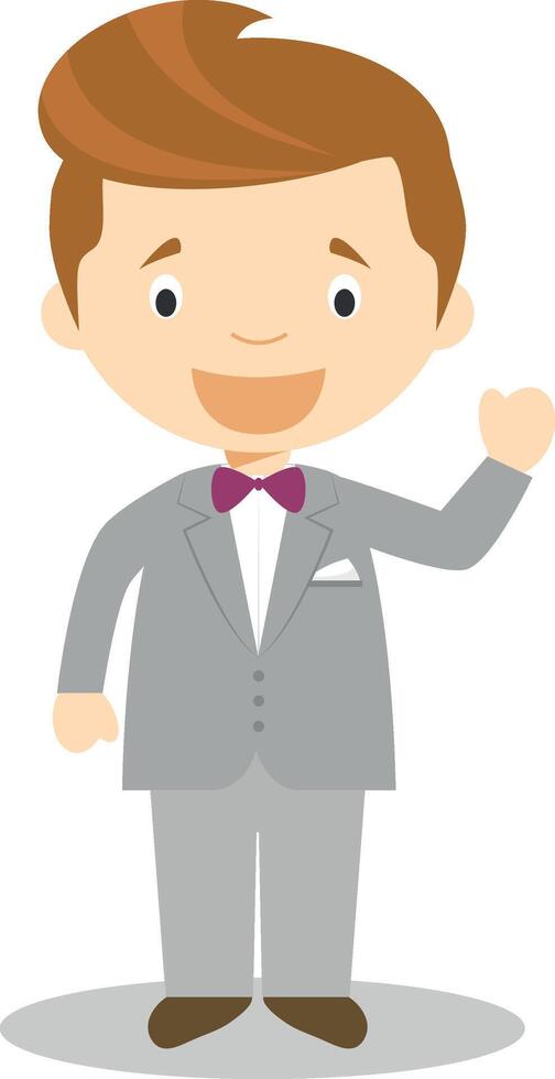Caucasian bridegroom wearing a grey suit in cartoon style Illustration vector