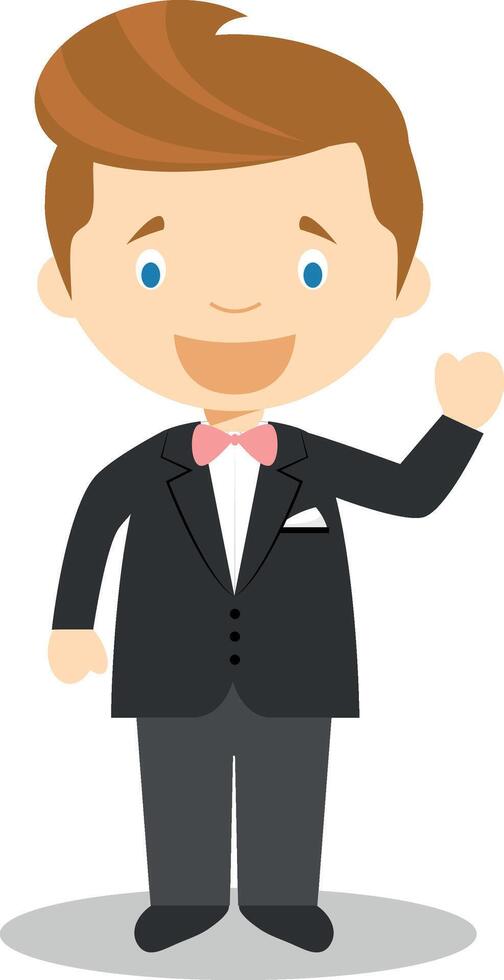 Caucasian bridegroom wearing a black suit in cartoon style Illustration vector
