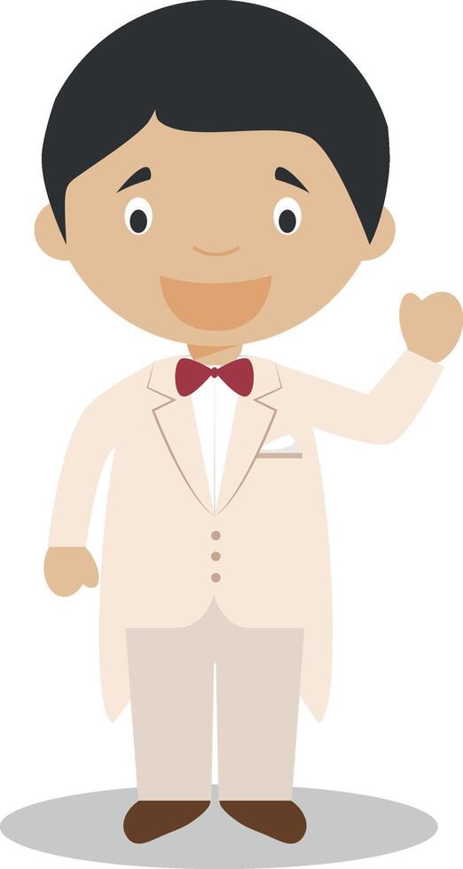 Mestizo bridegroom wearing a cream tuxedo in cartoon style Illustration vector