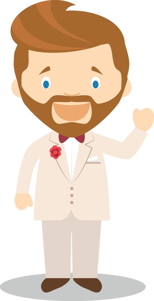 Caucasian bridegroom wearing a cream suit in cartoon style Illustration vector
